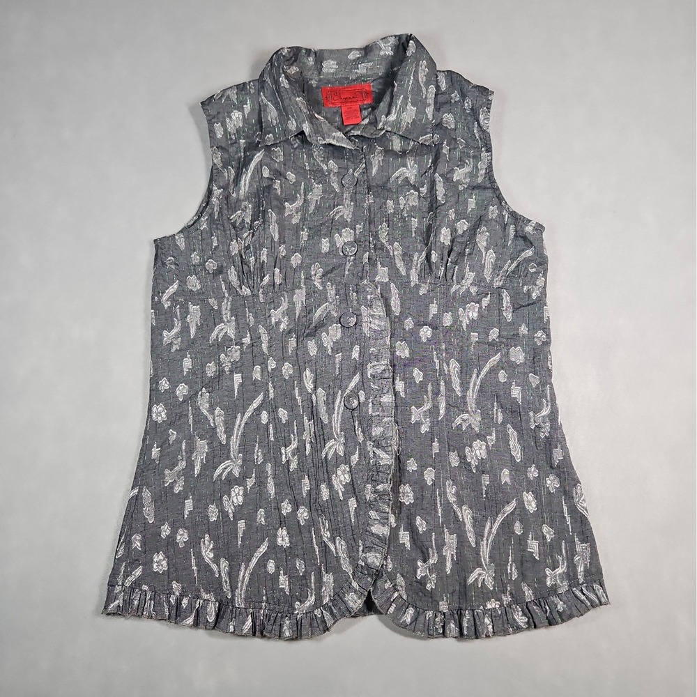 Shyanne Womens Gray Wester Print Sleeveless Button Up Blouse Size XXL